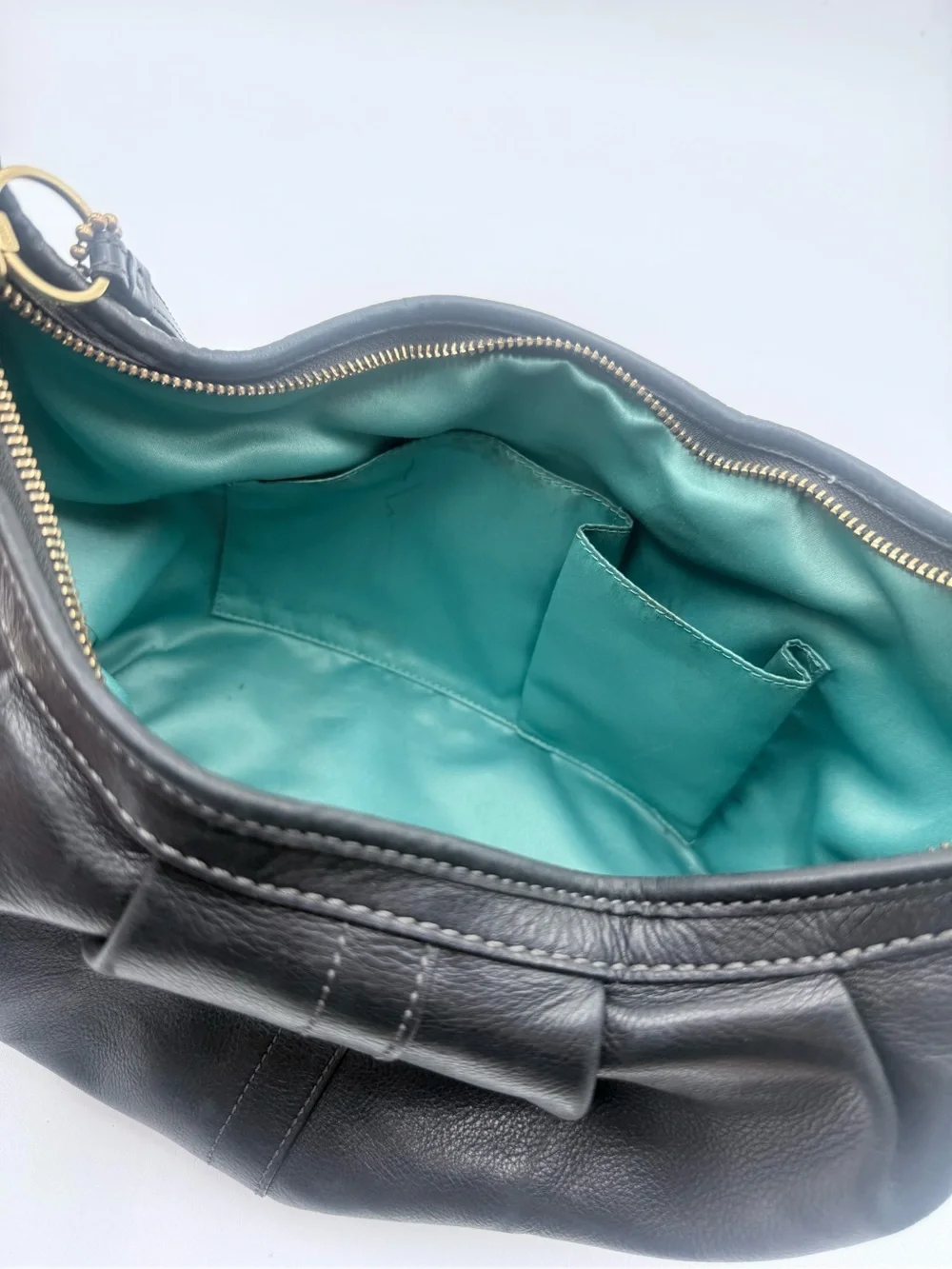 Vintage COACH Ergo 12235 Leather Hobo Shoulder Bag Black Gold Hardware Turquoise